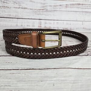 Dockers Belt Mens Sz 40 Brown Woven Leather Brass Buckle Braided Western Cowboy
